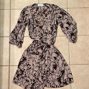 Women's Black and Cream Floral Front Tie Dress